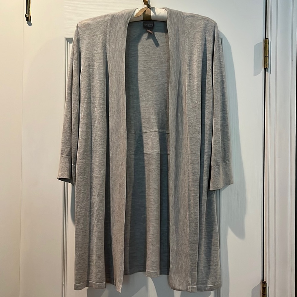 Chico’s elbow length gray cardigan.